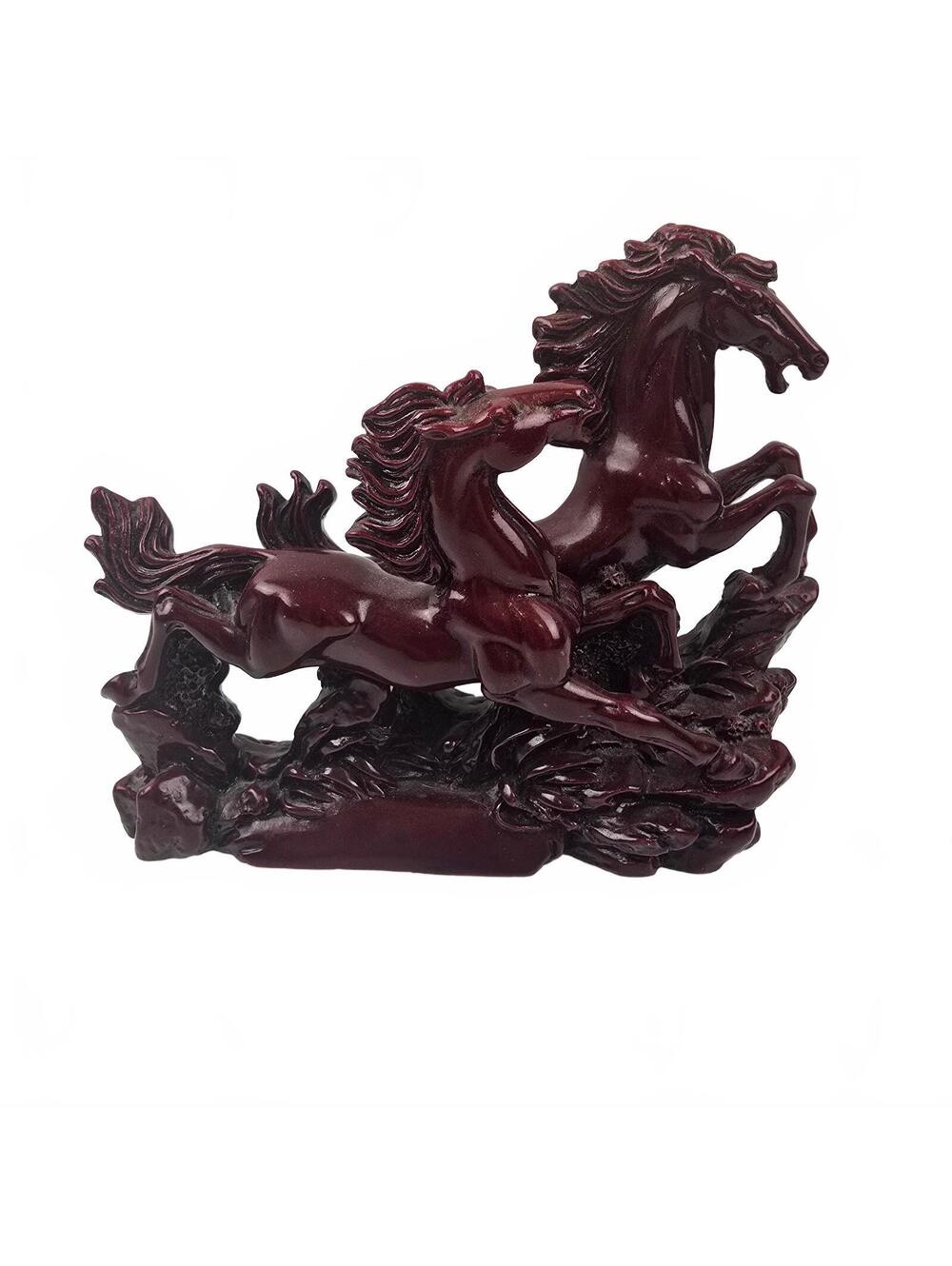Vintage Chinese CINNABAR Red Lacquer PRANCING HORSES Figurine Statue